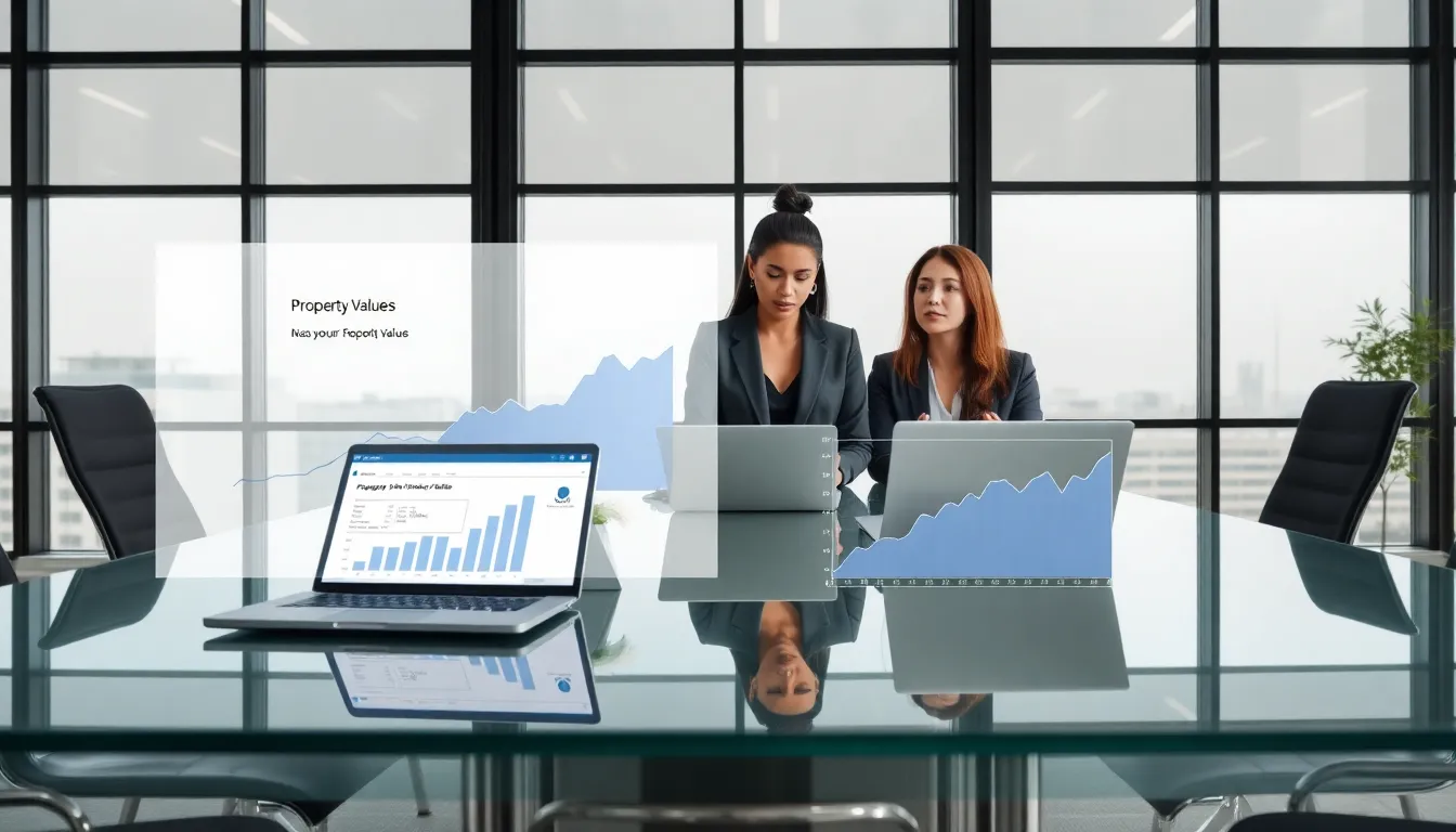 professionals discussing property taxes in a modern office setting.