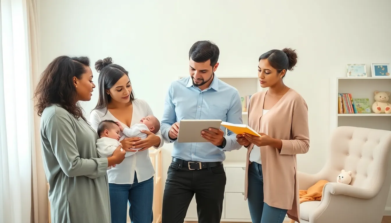 parents discussing sleep regression tips in a modern nursery.